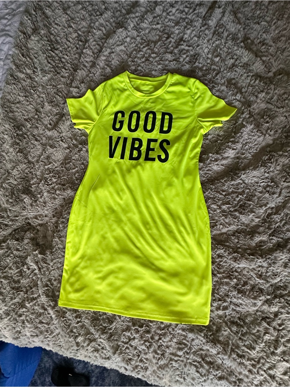 Neon Yellow "GOOD VIBES" Tee Dress